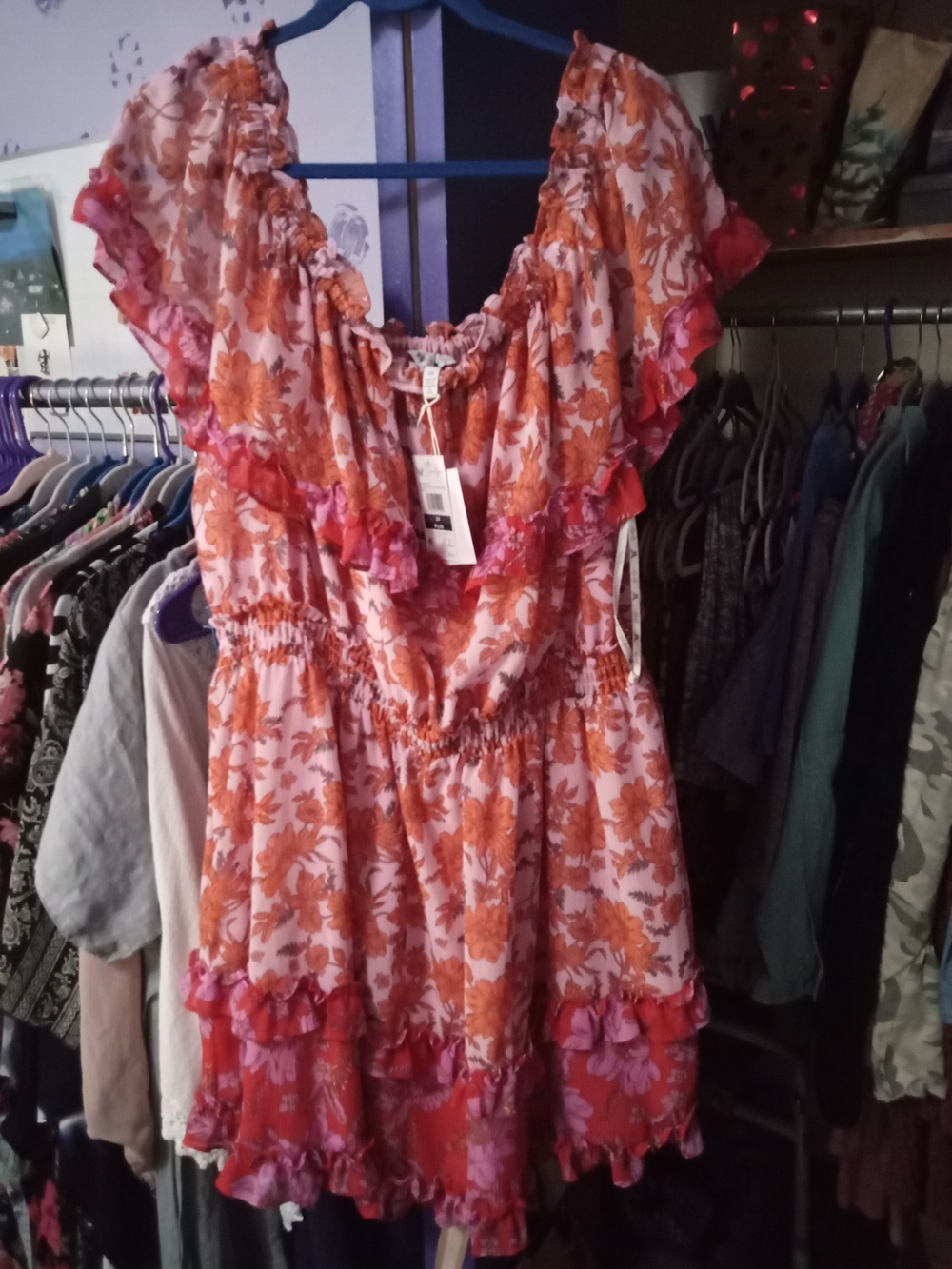 Jessica Simpson Pink And Orange Floral Ruffle Dress
